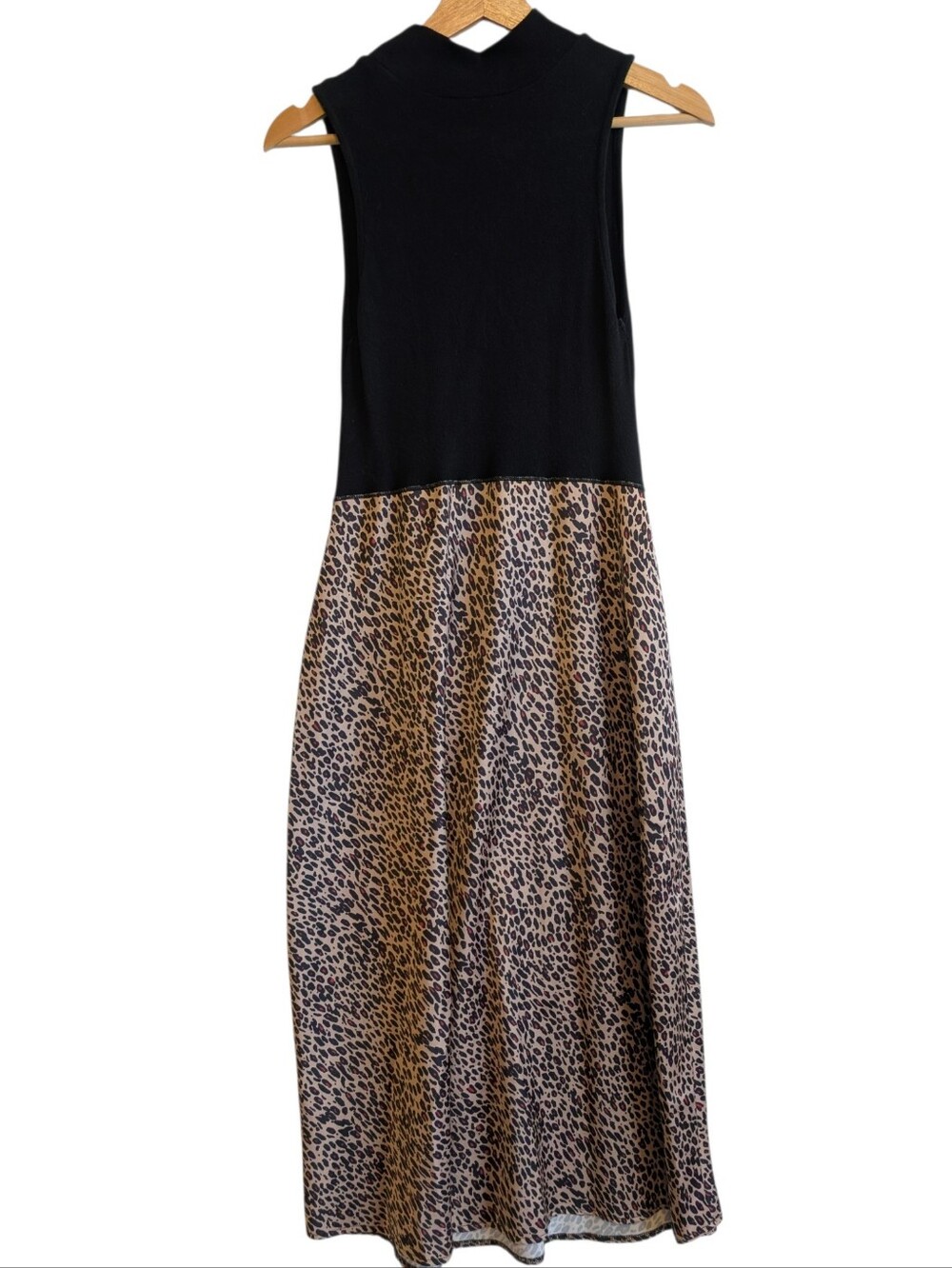 Zara sleeveless black mock neck dress leopard animal print size small - Picture 3 of 4